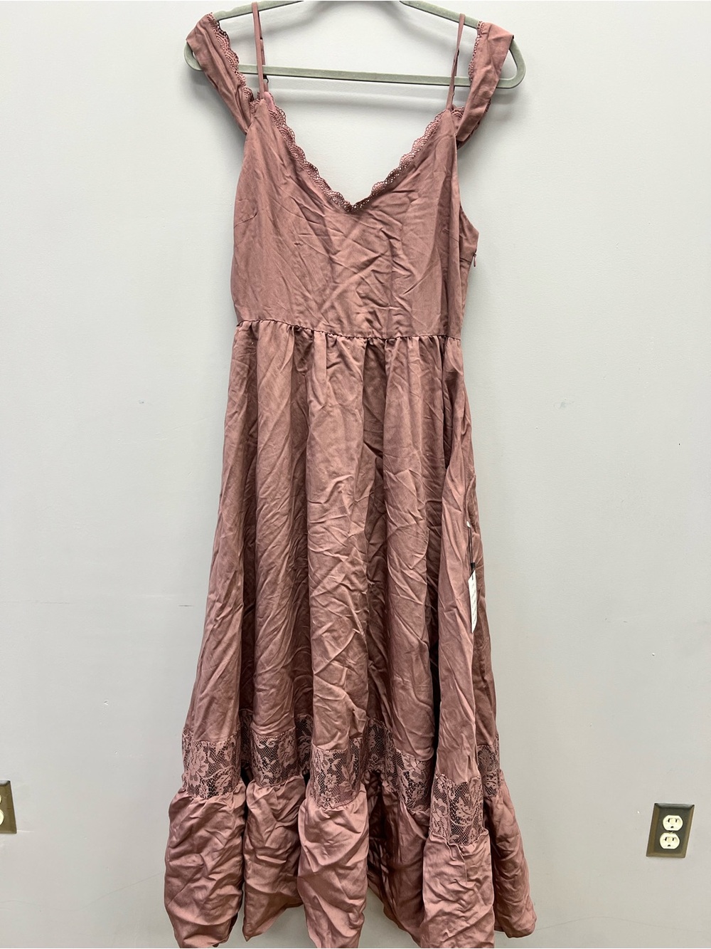 Mia Joy Boho Mauve Lace-Trim Flowy Maxi Dress Cottagecore Women’s M